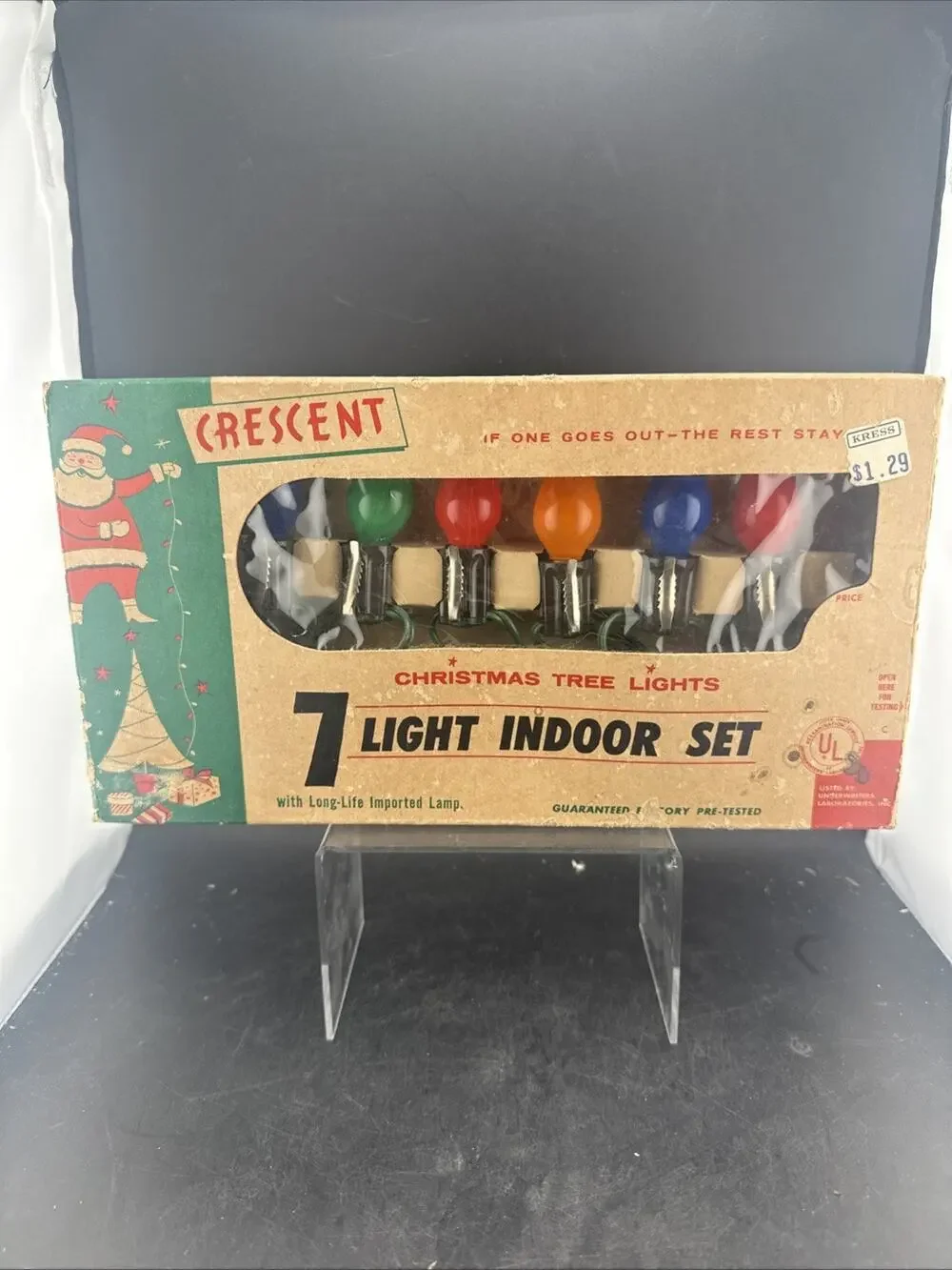 NOS Vintage Crescent 7 Light Indoor Christmas Tree Light Set Original Box Works